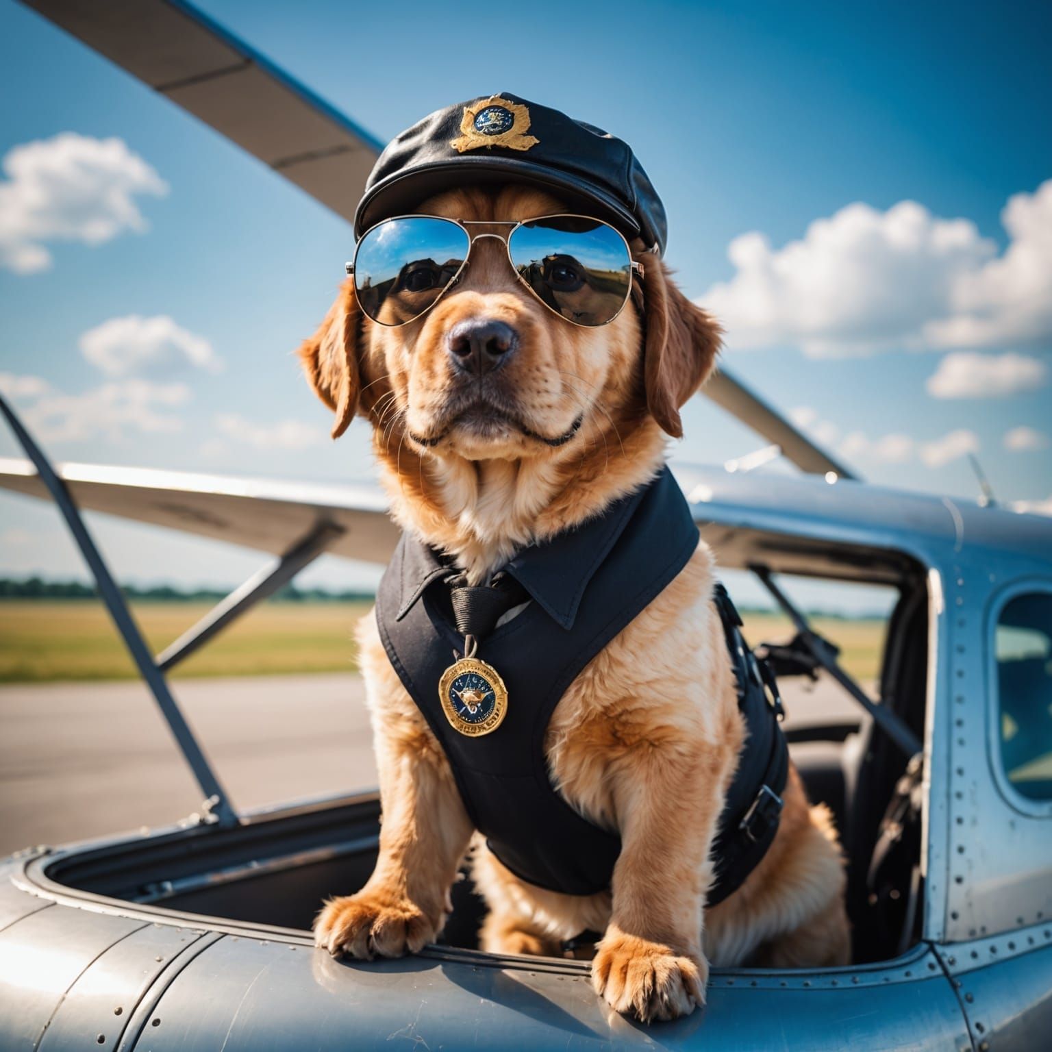 Dog Pilot Flying Plane, Professional Photography
