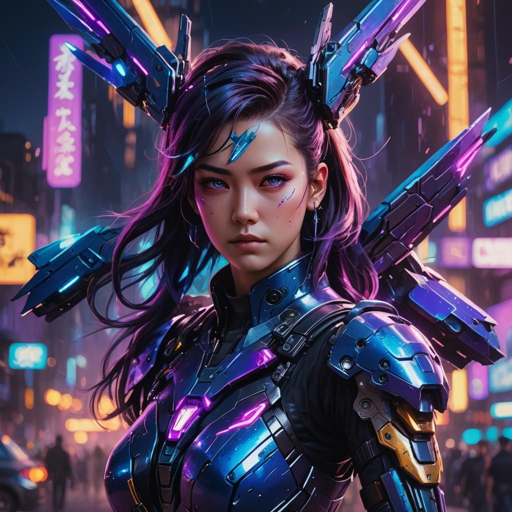 Cyberpunk Anime Portrait of Captain Trinity with Mecha Wings
