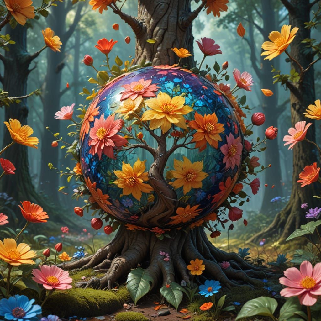 Surreal Forest Blooms in Vibrant Pop Art