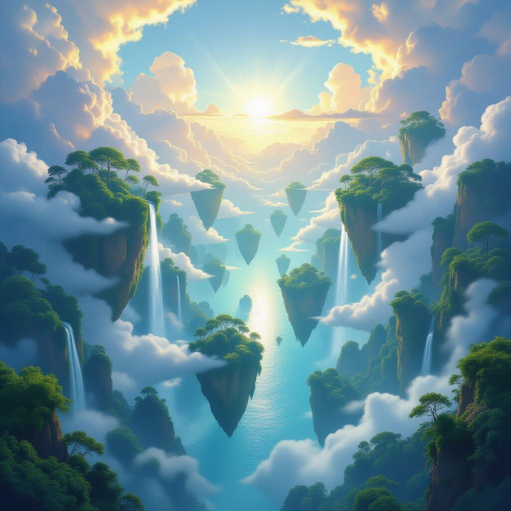 Floating Islands Above Ocean in Fantasy Art Style