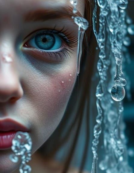 Surreal Waterfall Oil Painting with Rainbow Mist