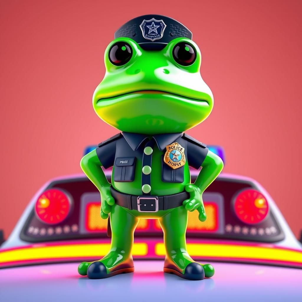 Chibi Frog Officer: Green Jelly Sculpture in 3D