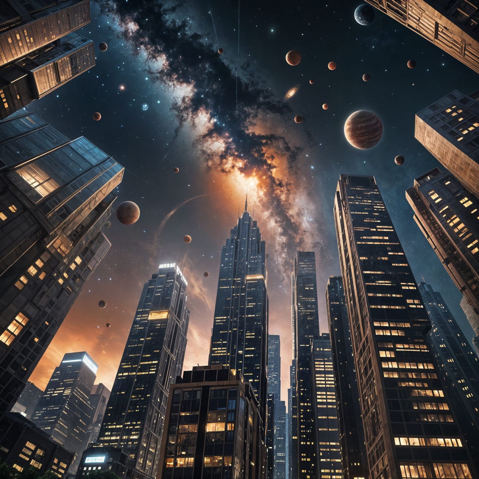 Skyscrapers Reach for Deep Space, Digital Art