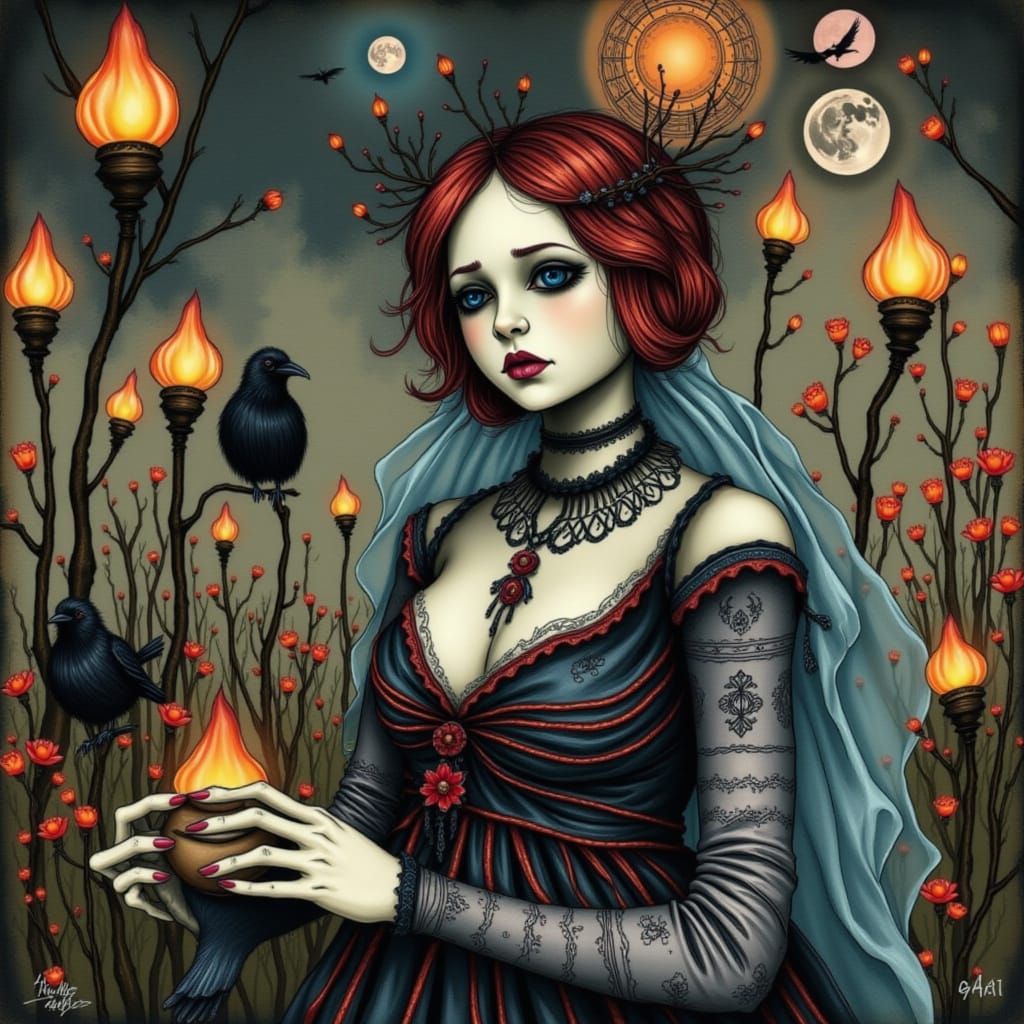 Fairy Witch Seance in Neo-Impressionist Style