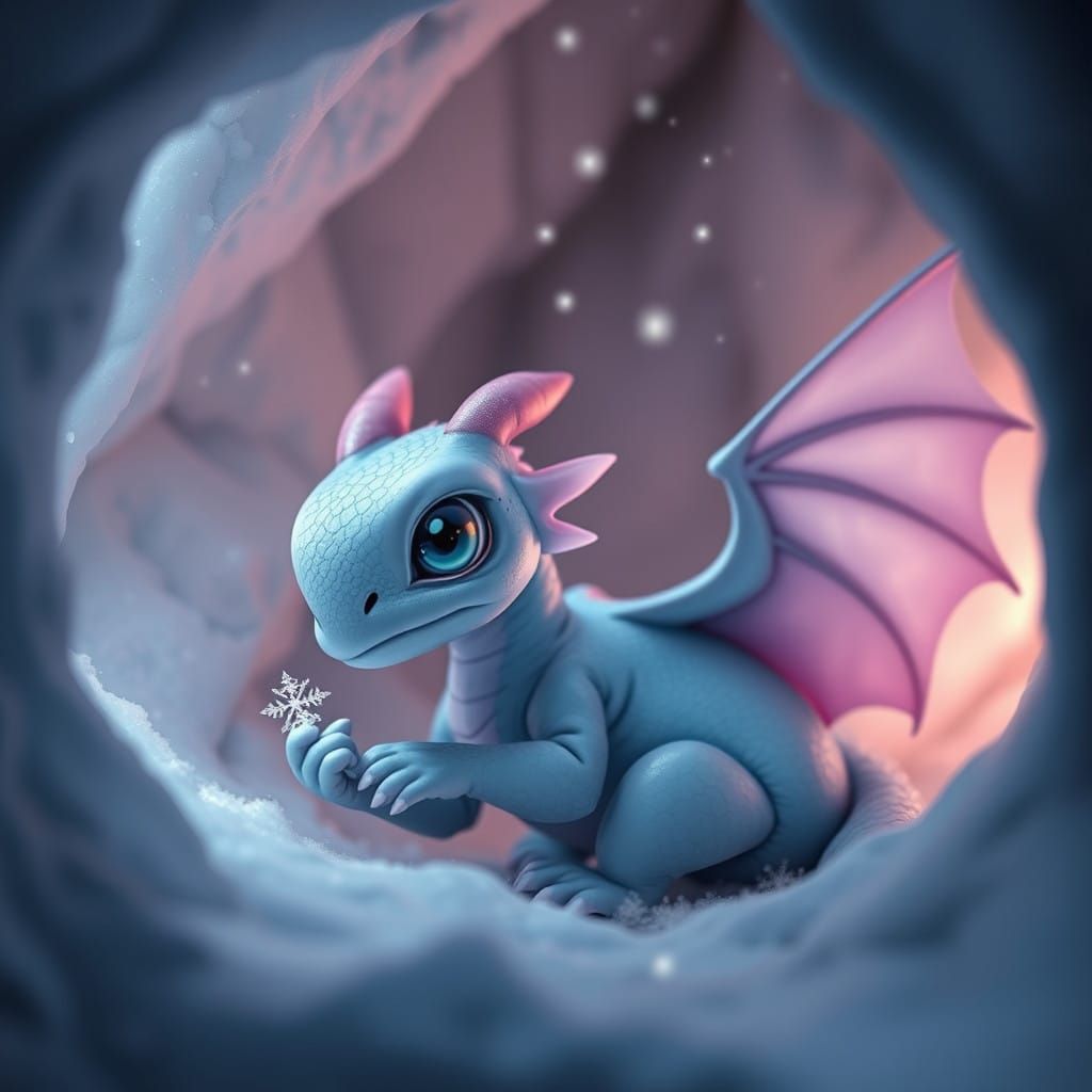 Pastel Dragon in Snowy Mountain Cave