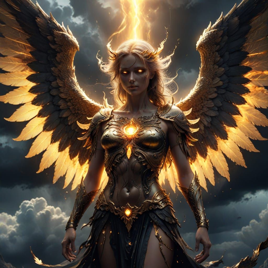 Angel of Death Radiates Golden Aura in Epic Fantasy Art