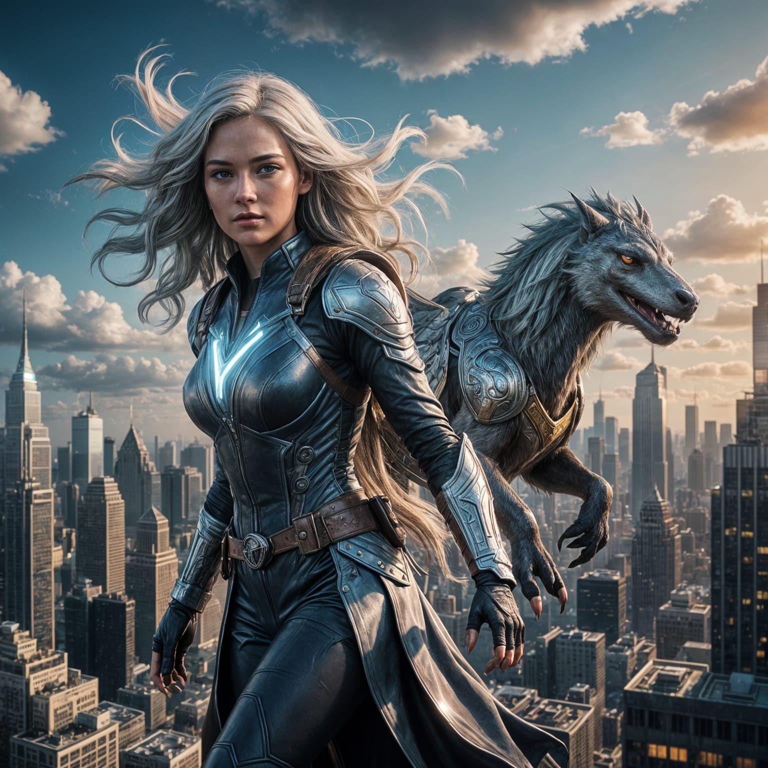 Majestic Super-Girl and Kirin Soar Over Fantasy New York Cit...