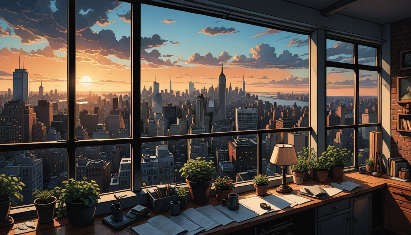 Surreal New York Apartment View in Retro Dungeons and Dragon...