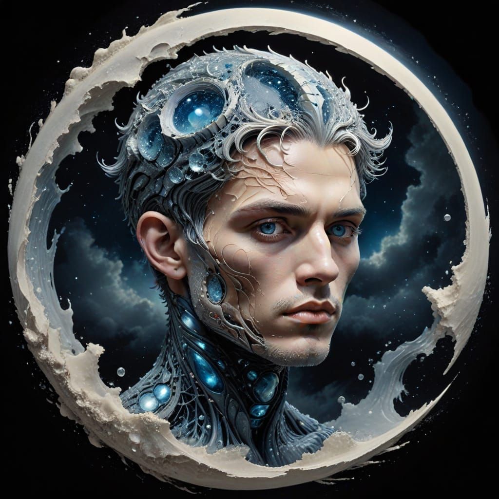 Surreal Biomorphic Crystalline Fingerprint Hybrid Portrait