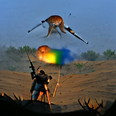 Hunter Aims at Dawn Under a Comet