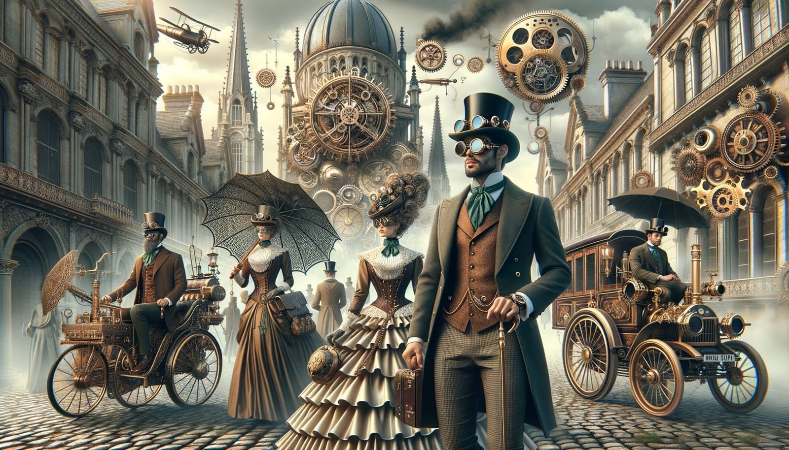 Steampunk Belle Epoque Scene with Victorian Flair
