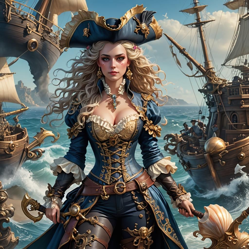 Female Pirate in Rococo Outfit with Pastel Colors