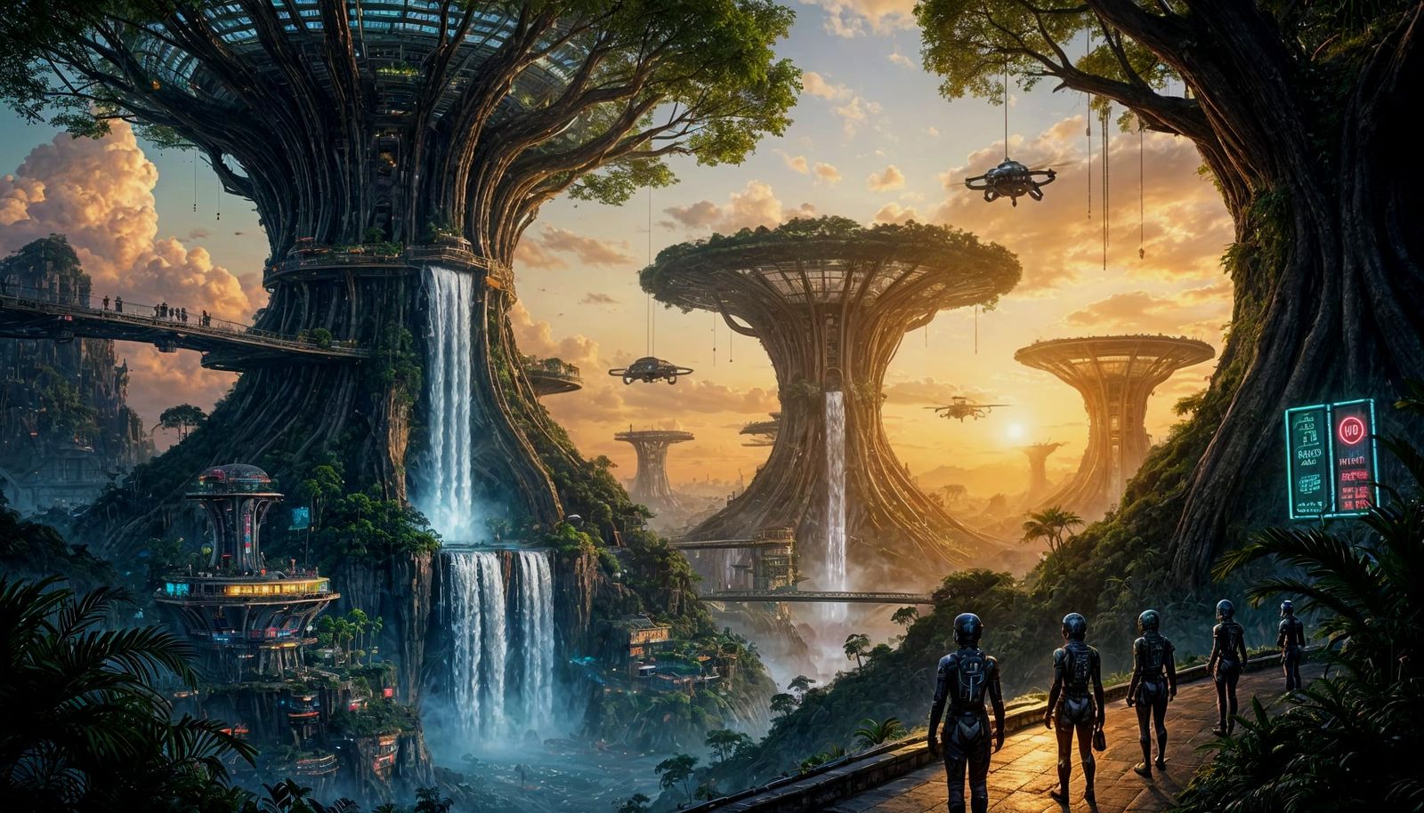 Dazzling Alien Jungle City with Bio-Tech Armor