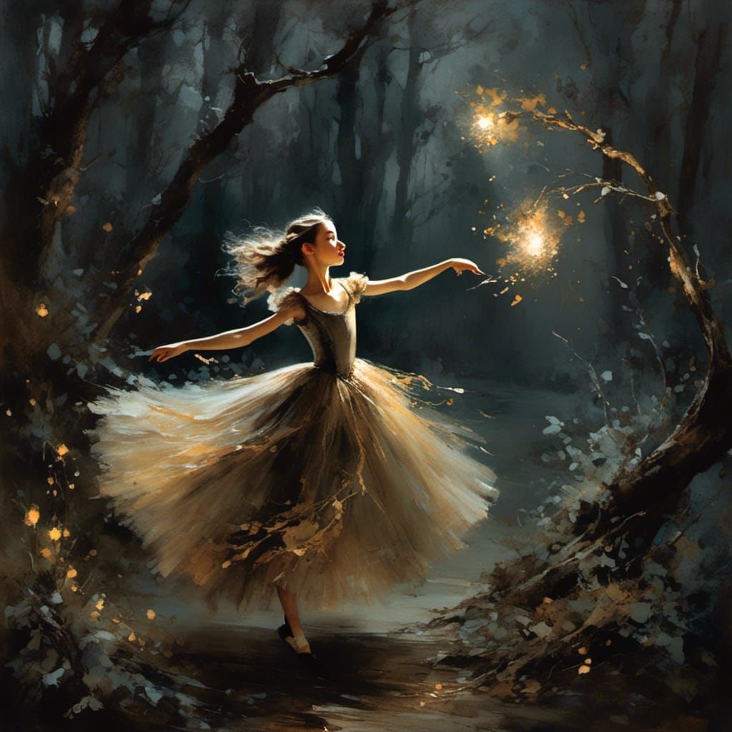 Young Witch Races Through Dark Forest in Digital Art