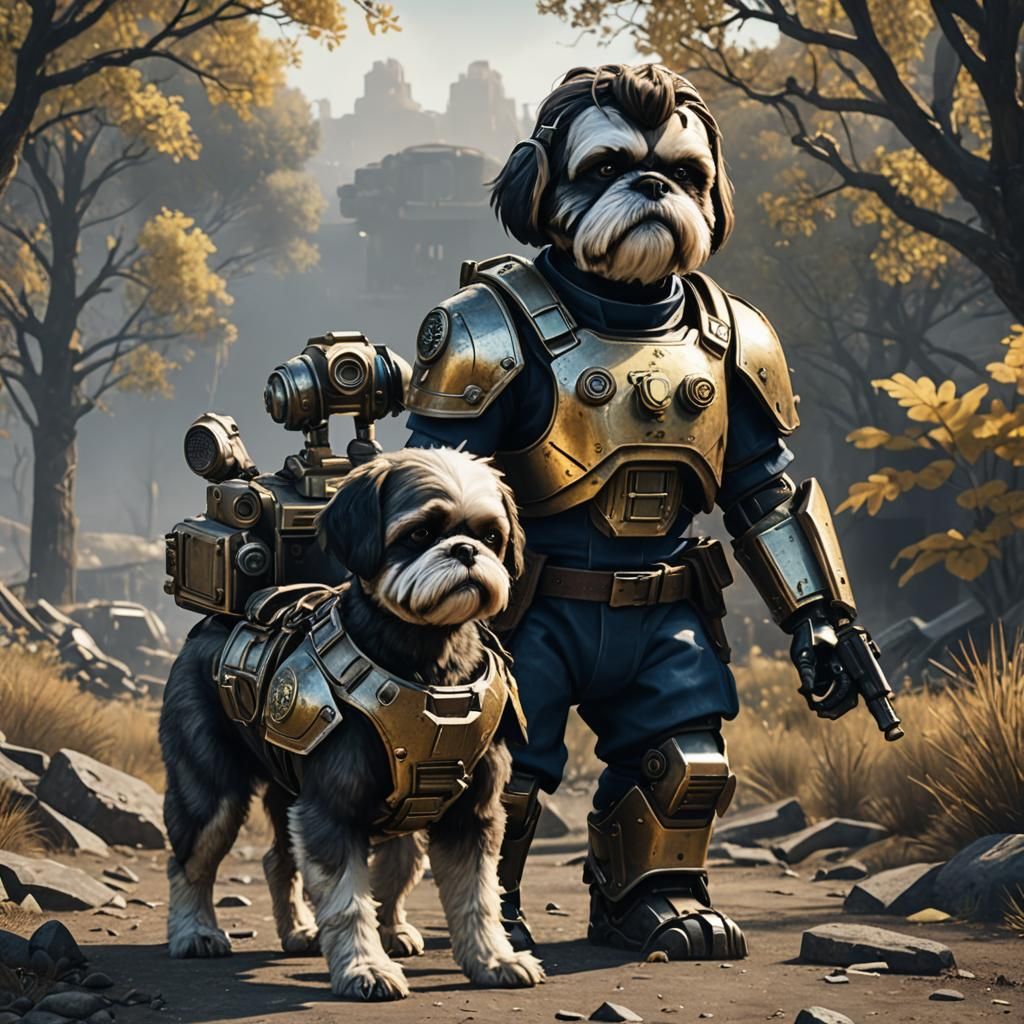 Fallout Armor and Shih Tzu in Alien World
