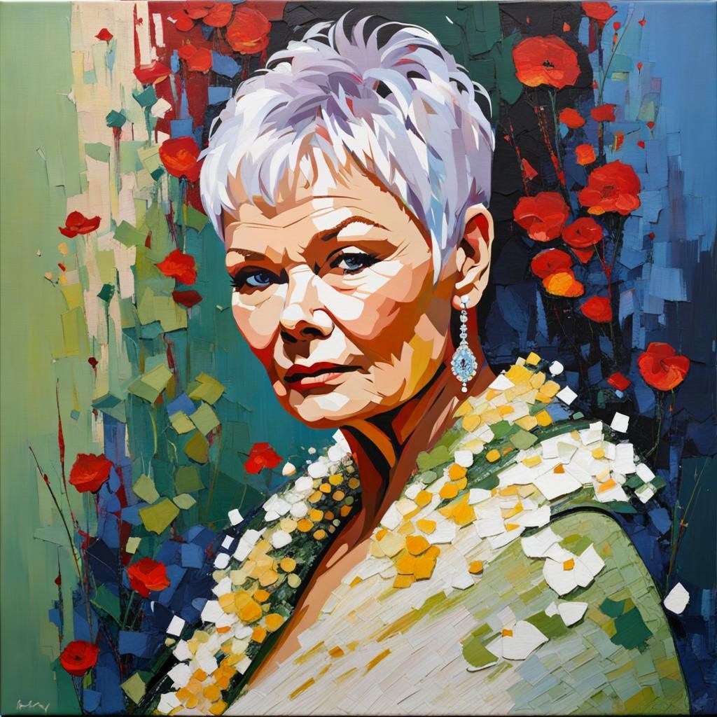 Judi Dench Impasto Painting in Abstract Style