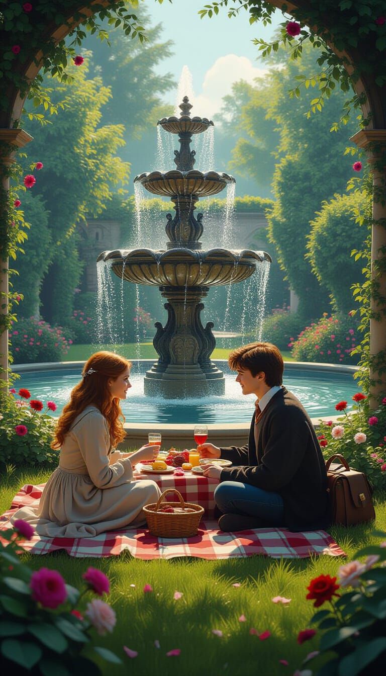 Harry and Ginny's Romantic Garden Picnic, Matte Painting