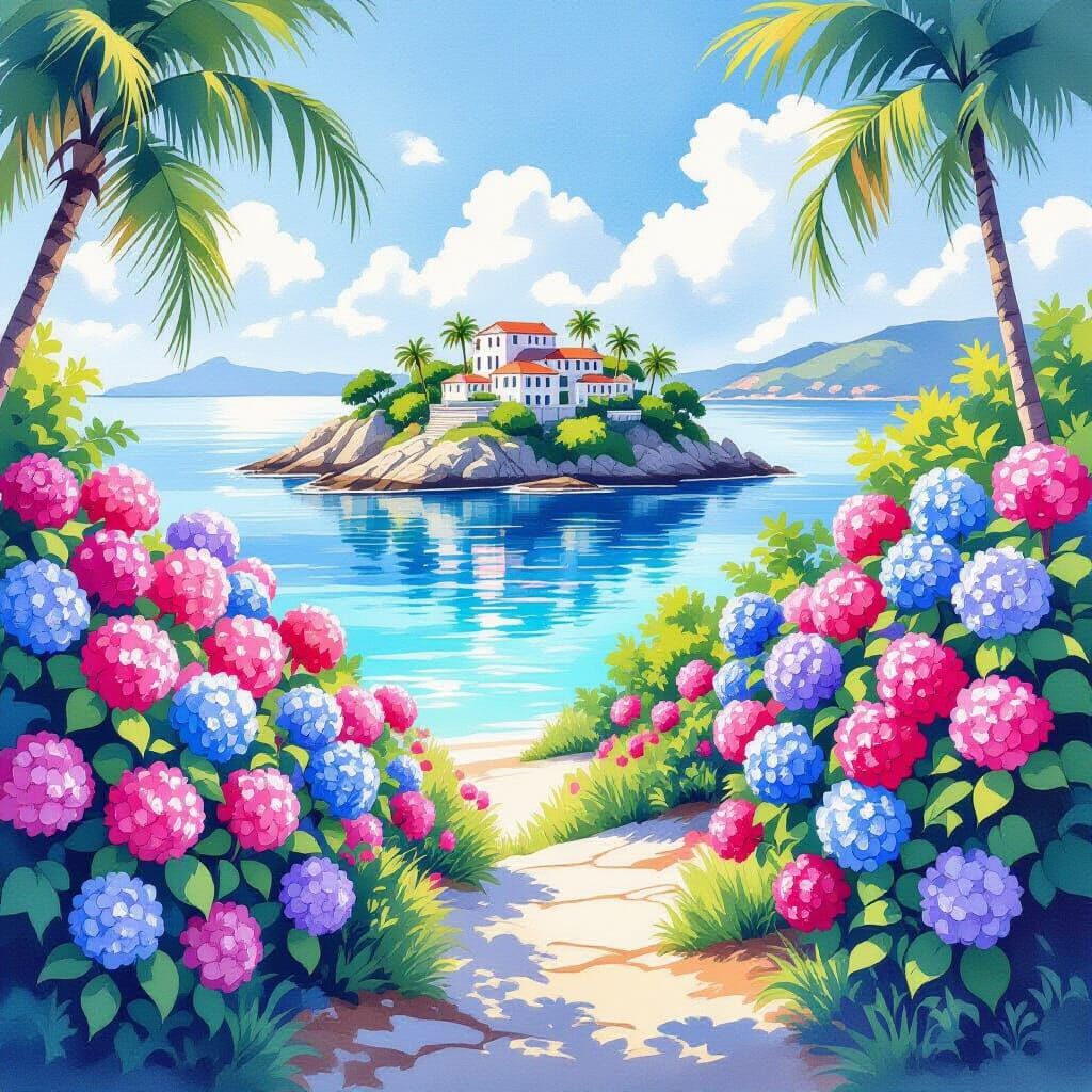 Hydrangea Island: Impressionistic Watercolor Painting