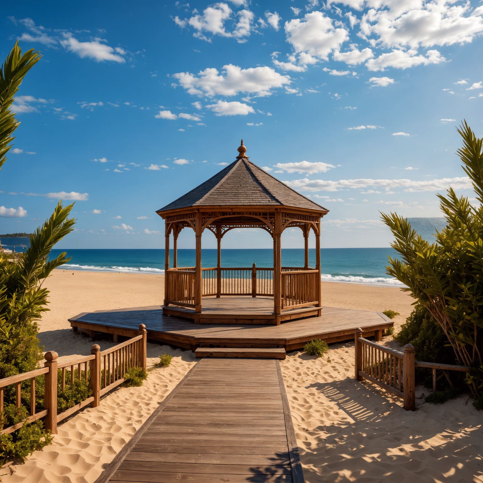 Hyperrealistic Gazebo on a Serene Ocean Beach