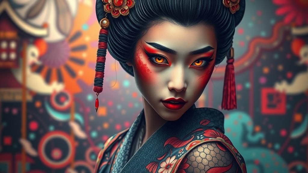 Surreal Geisha Warrior Portrait in Dark Fantasy Style