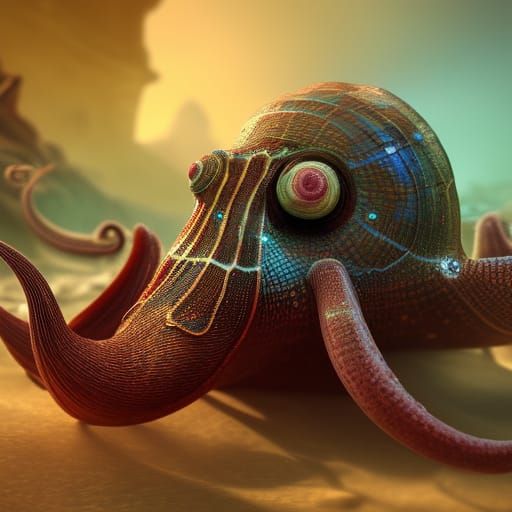 Fantastical Snail Octopus Hybrid in Detailed Matte Painting