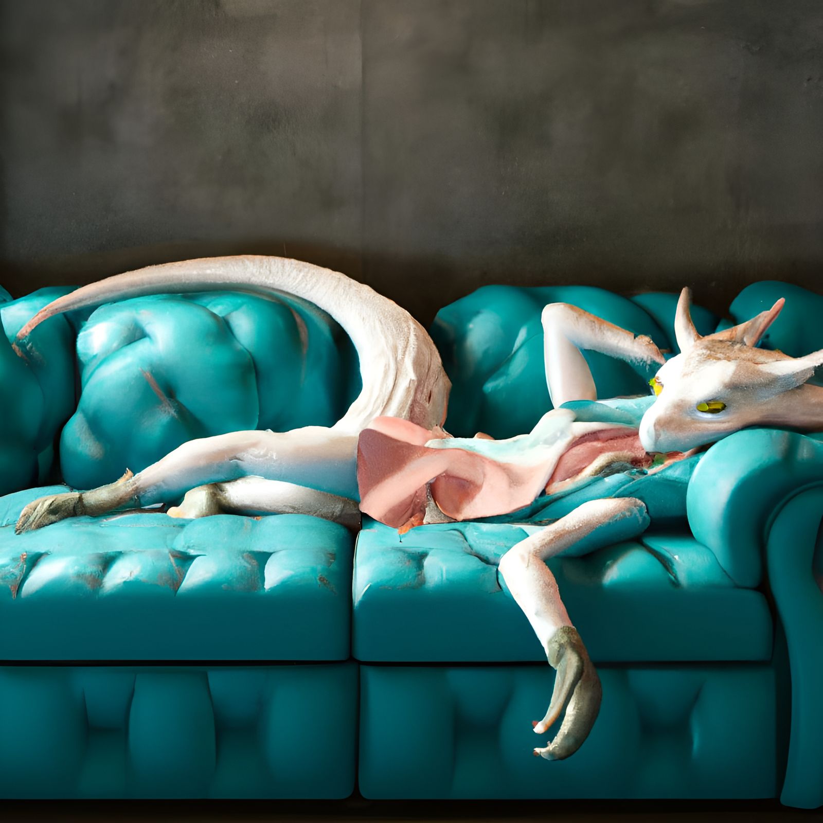Dragoness Lounging on Sofa as Detailed Concept Art