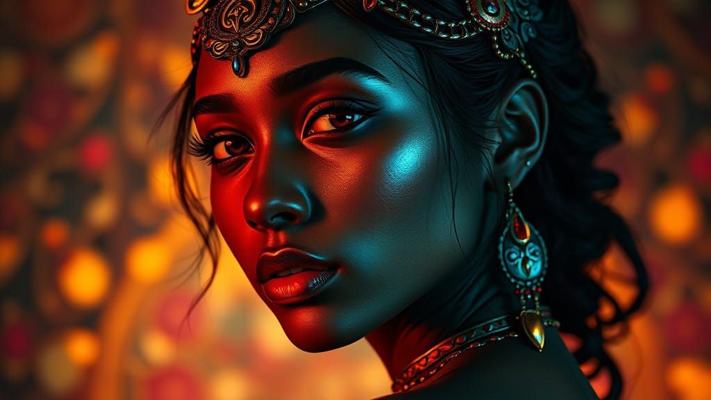 Mysterious Portrait of a Woman with Intricate Facial Feature...