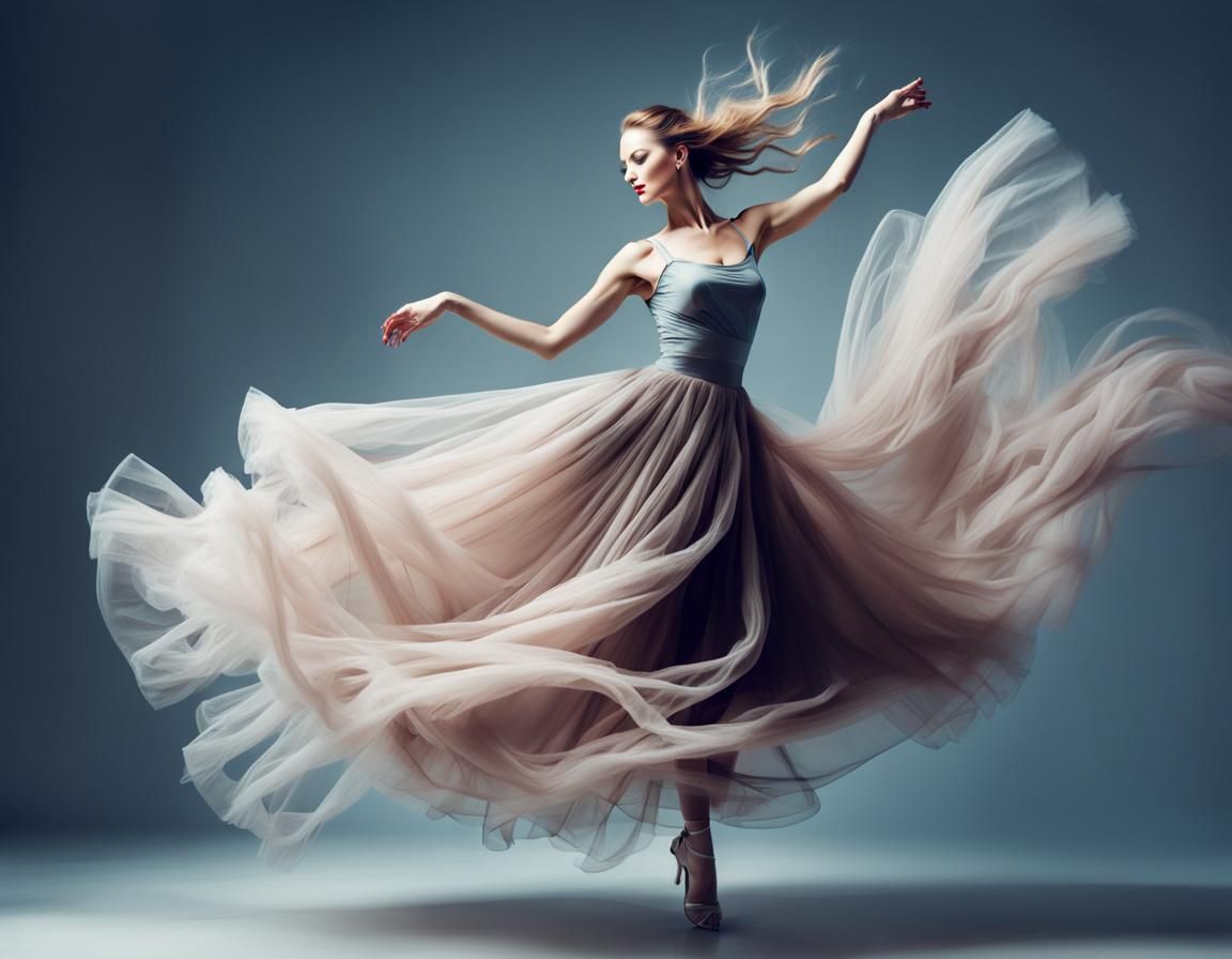 Elegant Dancing Girl in Flowing Tulle Outfit