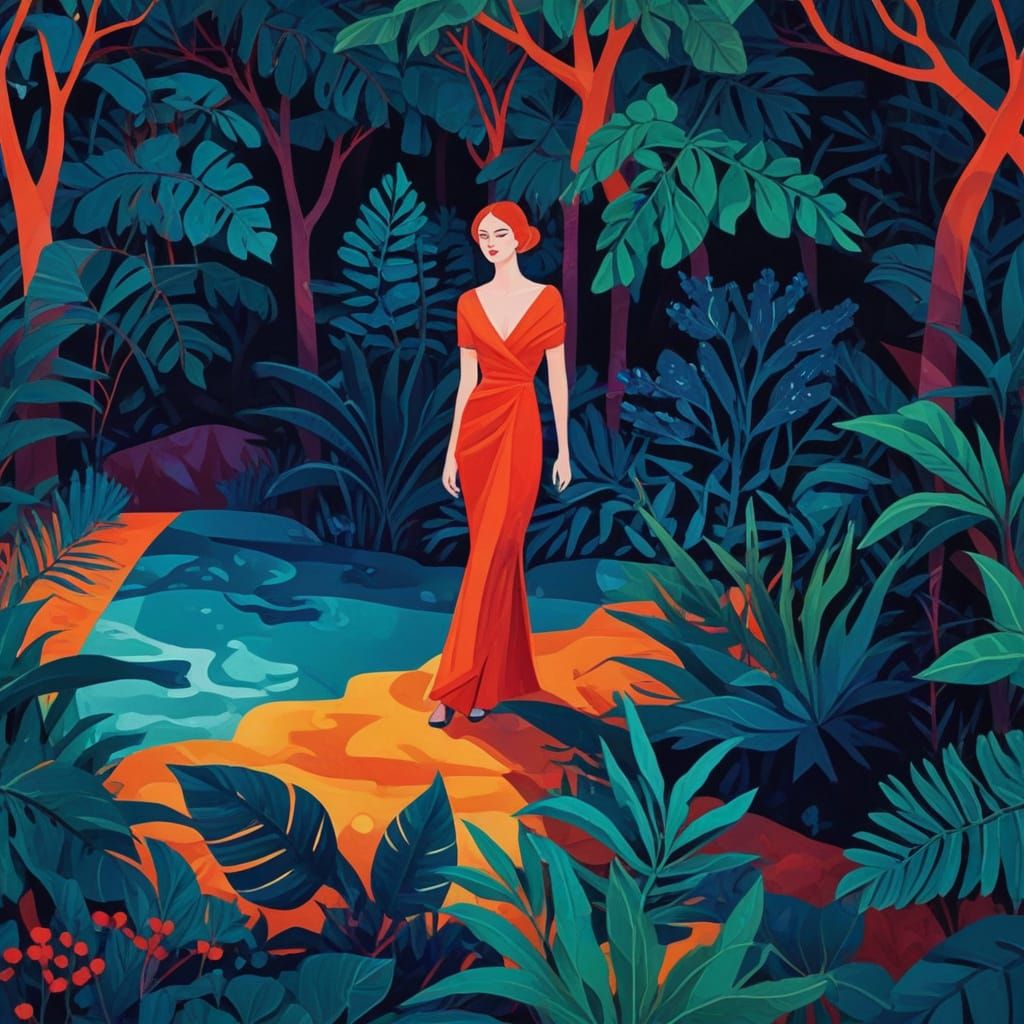 Vibrant Fauvist Landscape with Adorned Women