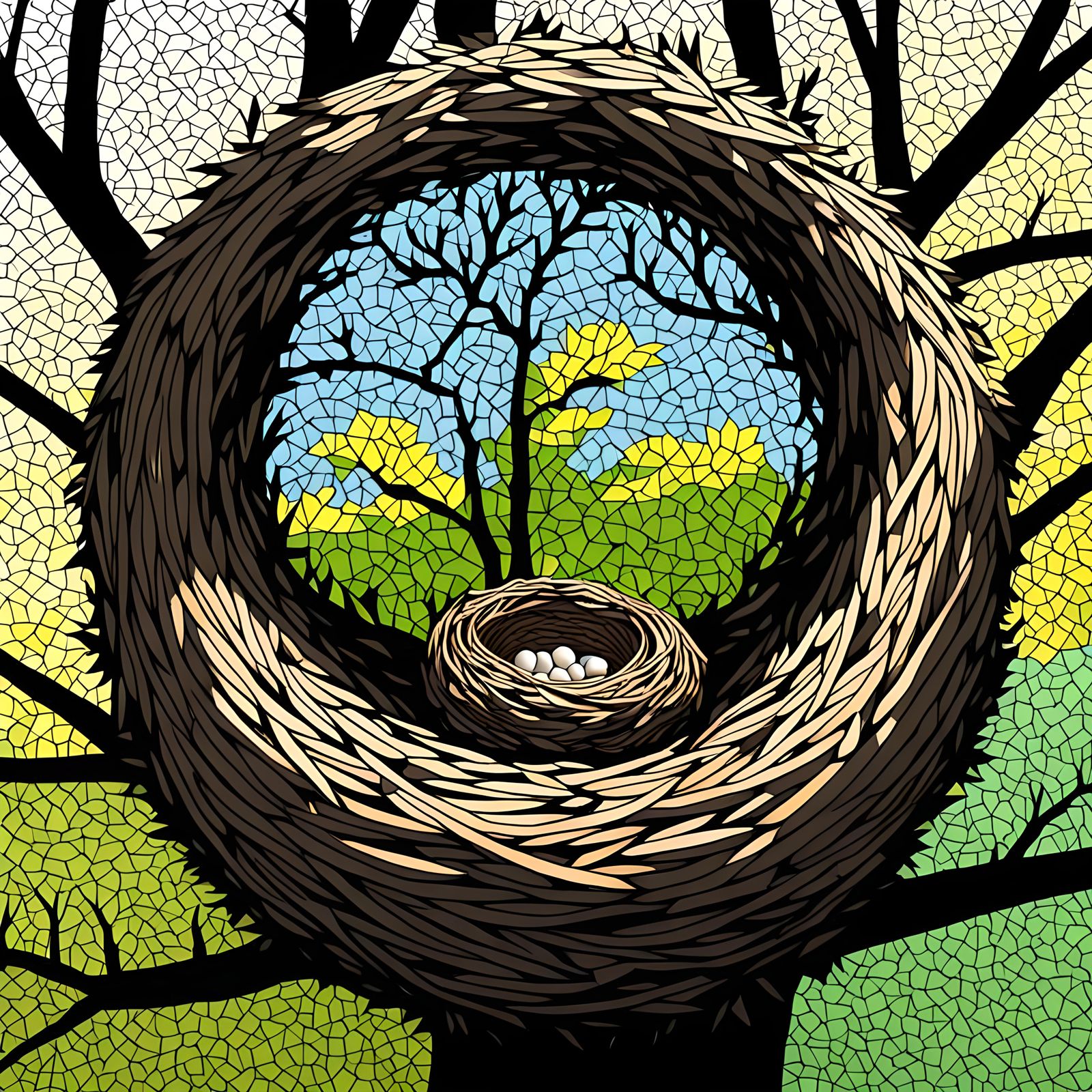 Birds Nest Mosaic in 3D Digital Art