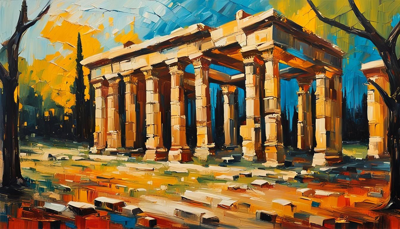 Persepolis Structures in Neo-Expressionist Oil Painting