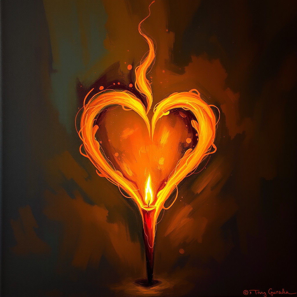 Heart-Shaped Fire in Impressionistic Style