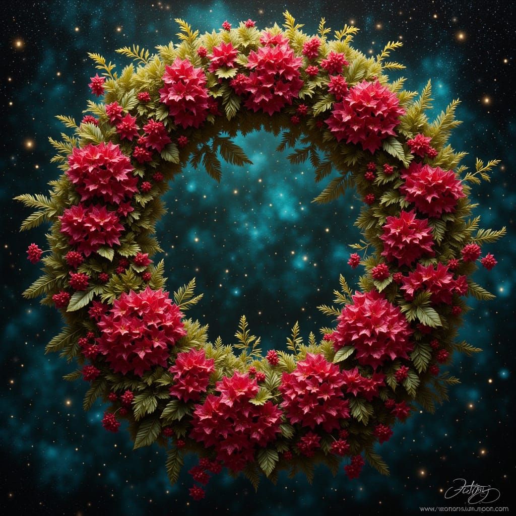 Christmas holiday wreath hung from the stars