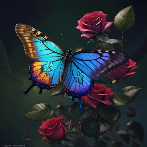 Butterfly on Rose: Detailed Matte Painting