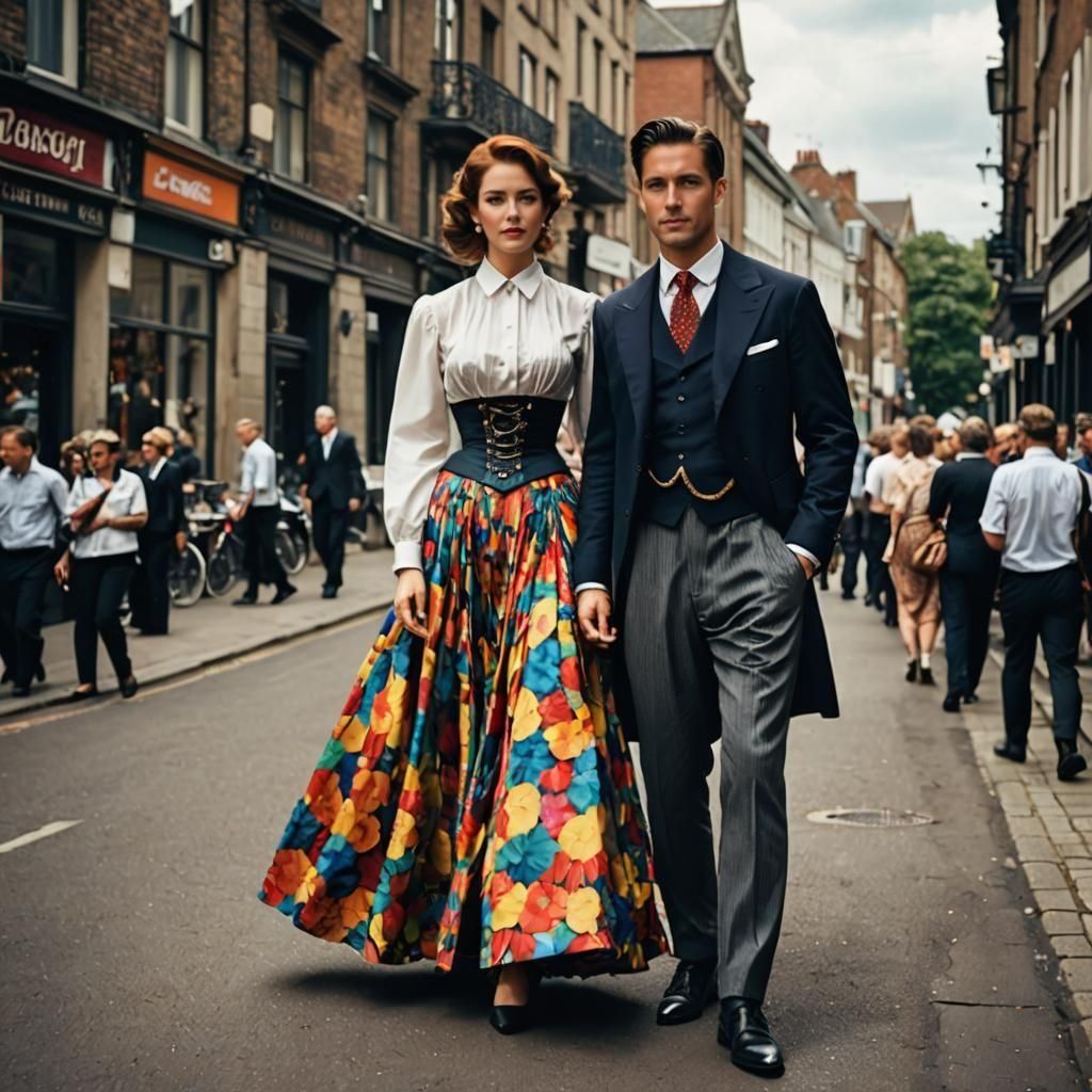 Colourful Woman and Man in Formal Clothing