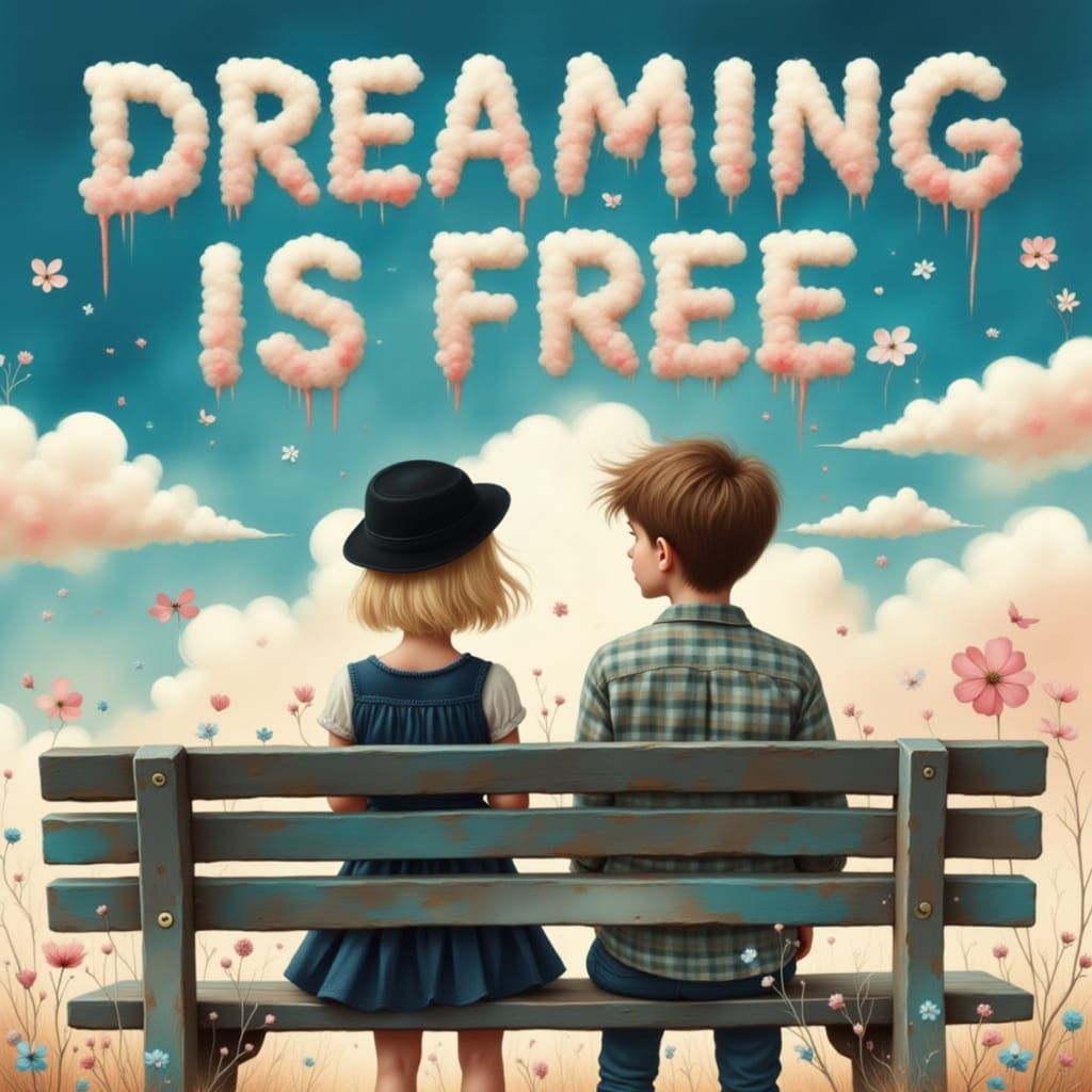 Teenagers Dream Under Whimsical Clouds as Impasto Painting