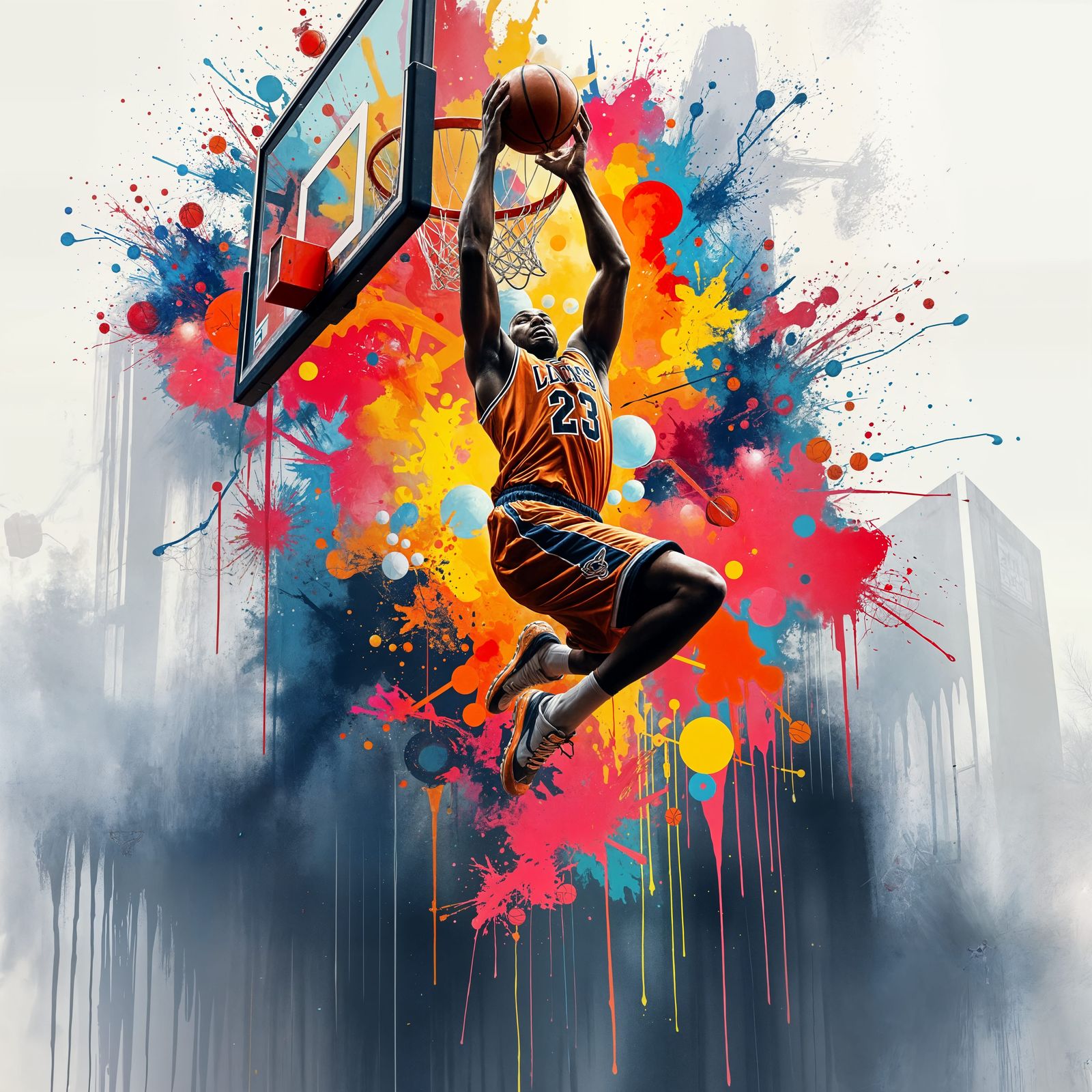 Explosive Graffiti Slam Dunk in Street Art Style