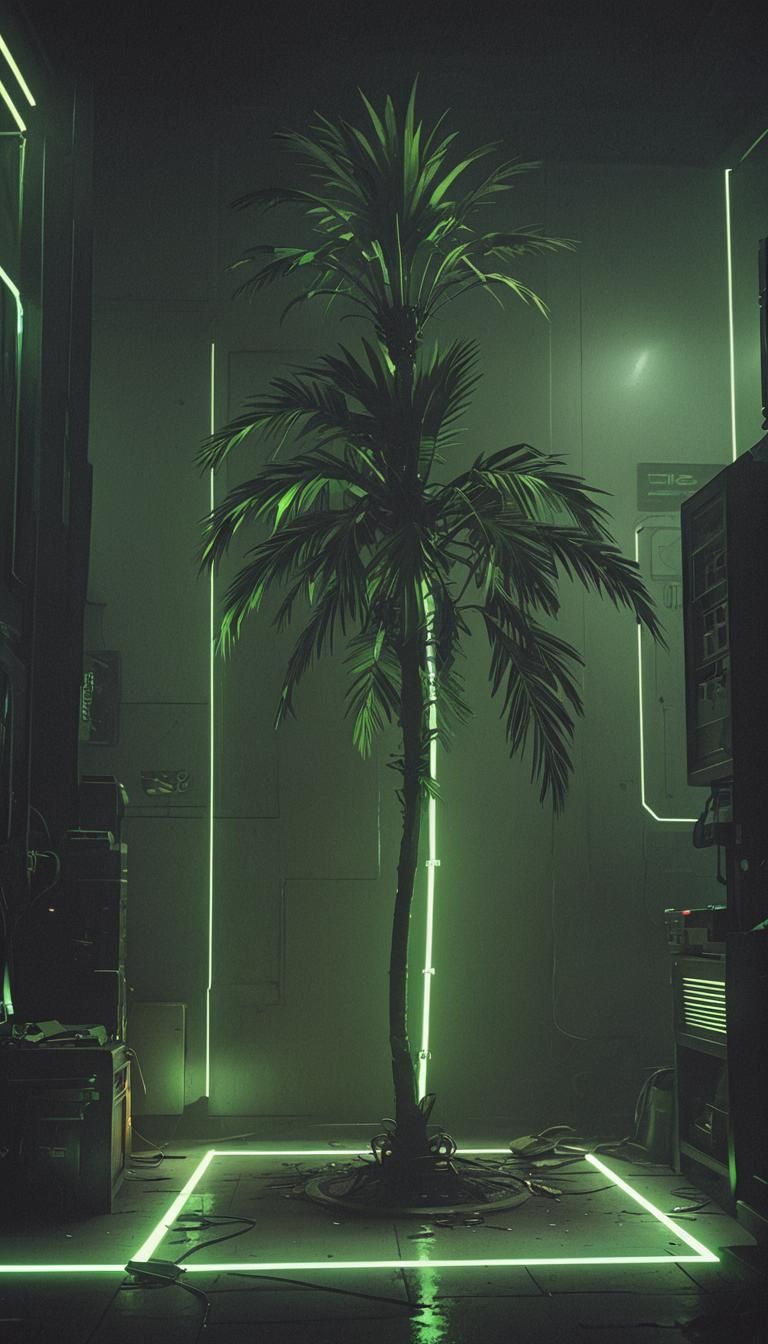 Neon Palm Tree in Cyberpunk Style