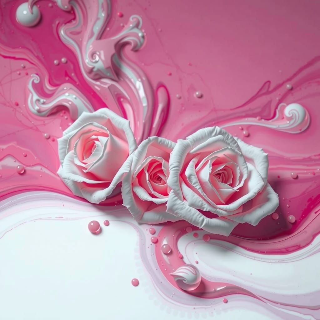 Hyperrealistic Roses Emerge from Swirling Fractal Paint Pudd...