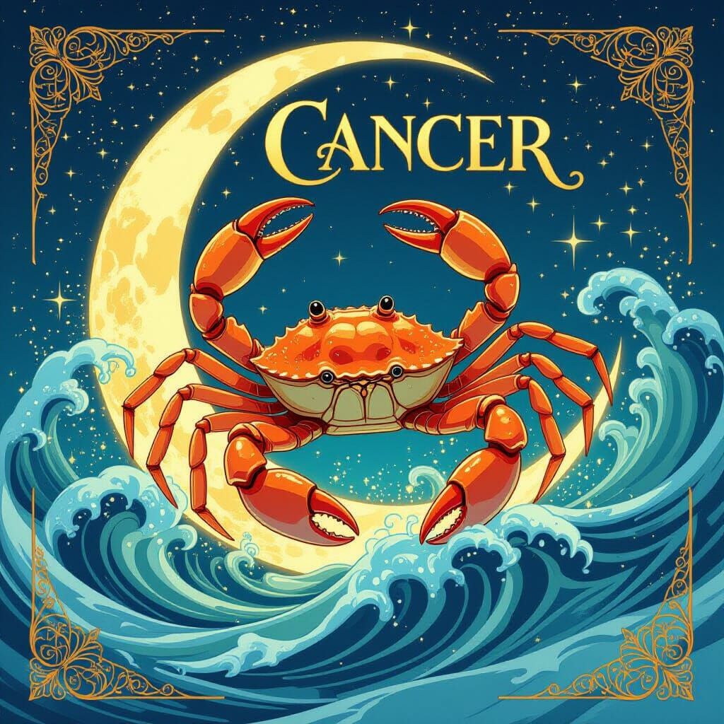 Cancer Zodiac Sign in Art Nouveau Style