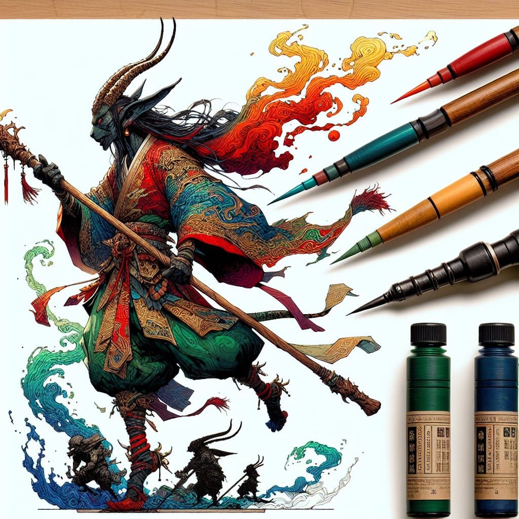 Fantasy Monk Battles in Vibrant, Anime-Inspired Watercolor