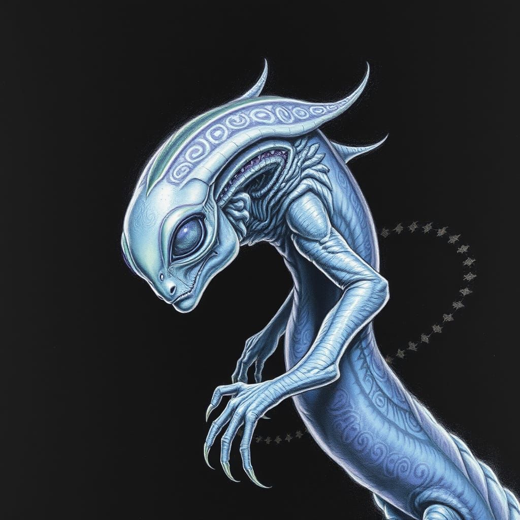 Ethereal Alien Goddess in Charcoal and Shadow