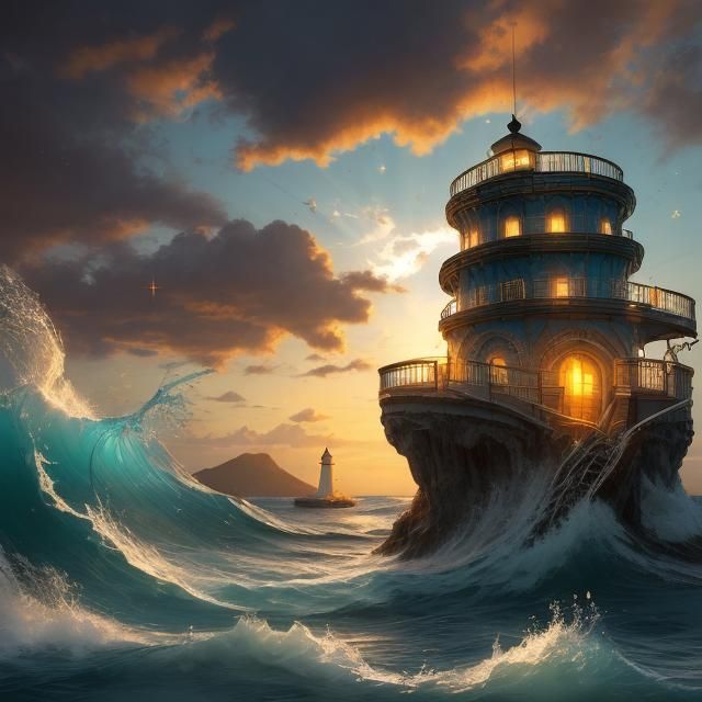 Fantasy Lighthouse with Sparkling Celestial Details