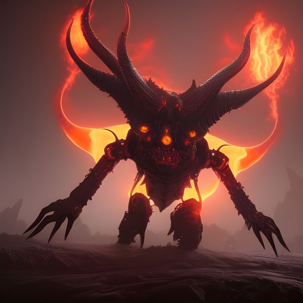 Robotic Horned Creature with Female Head in Matte Painting