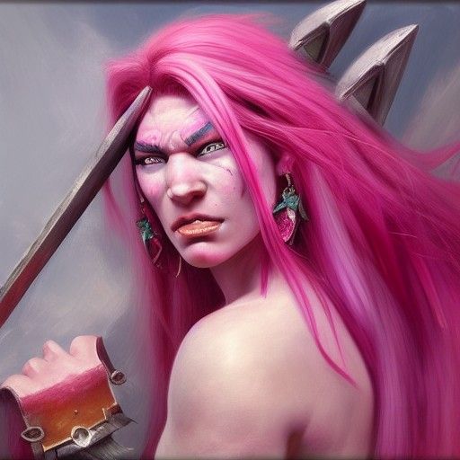 Gorgeous Orc Barbarian Posing as Oil Painting