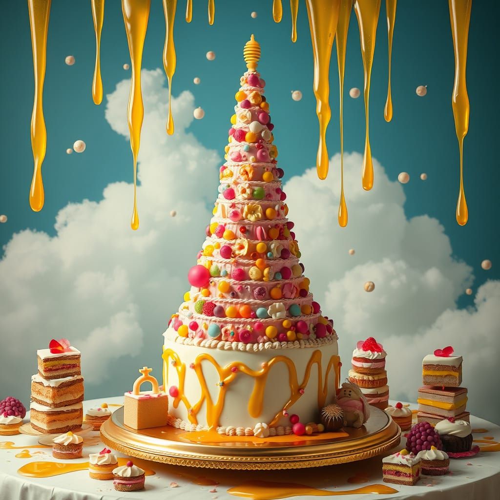 Surreal Cake Wonderland in Whimsical Dreamlike Style