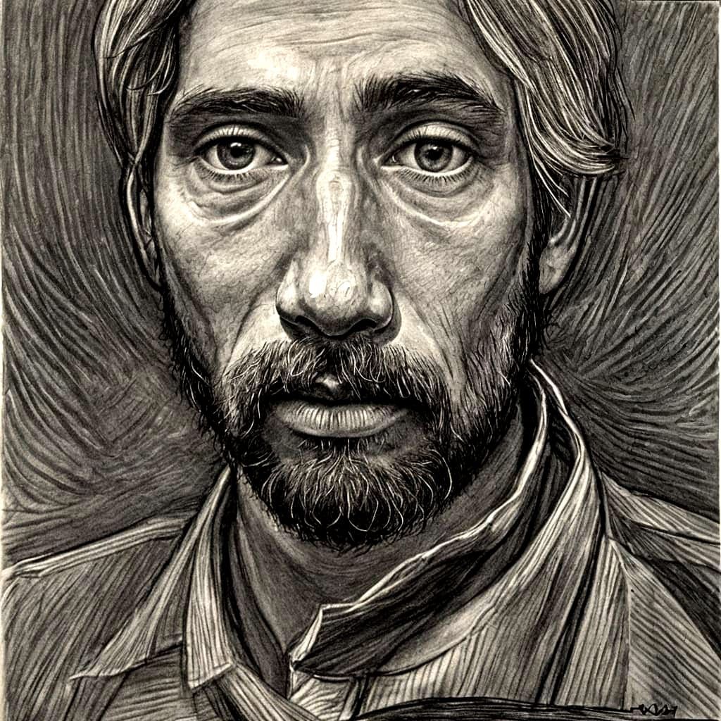 Charcoal Portraits of a Sunset Musician