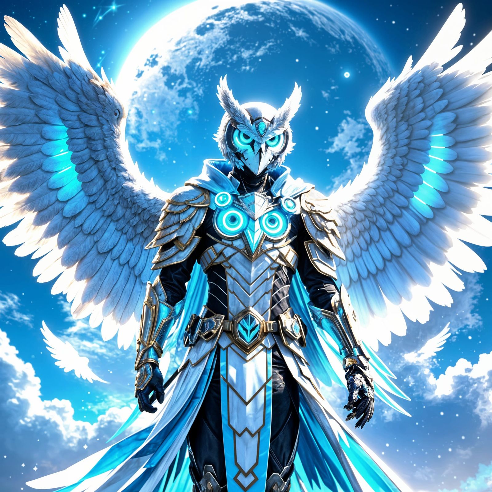 Anime Owl Angel with Neon Wings