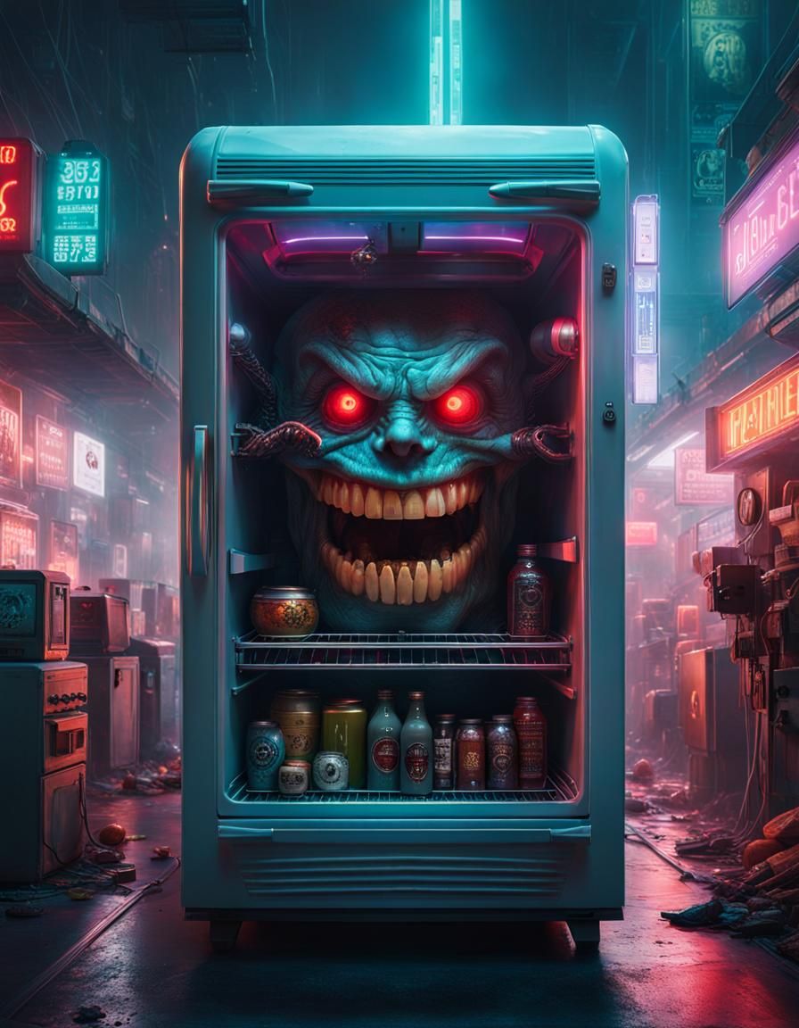 Evil Cyberpunk Fridge: A Halloween Horror Masterpiece