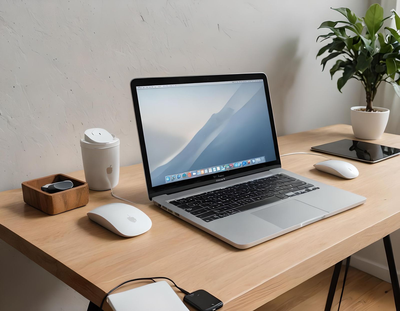 MacBook and Mouse on Minimalist Table